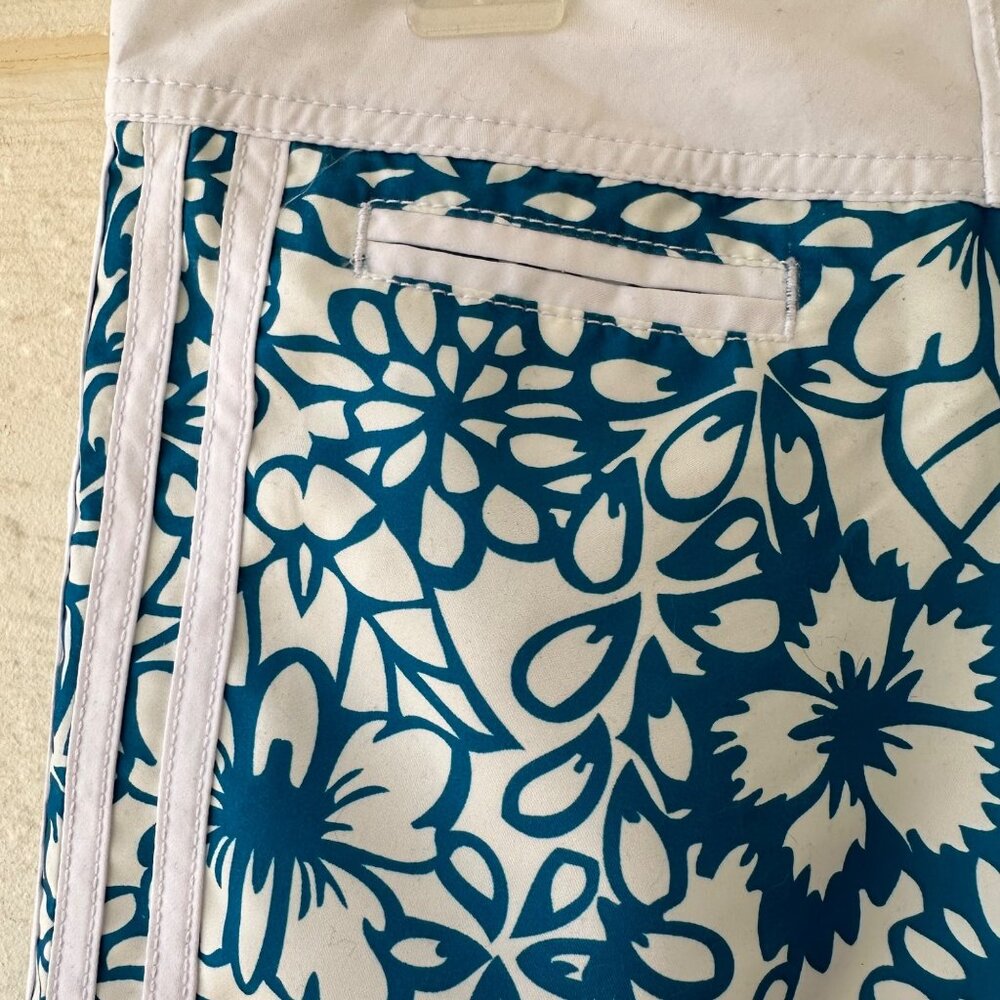 Adidas Junior Size 7 Board Shorts Floral Teal White Velcro & Tie Waistband - Picture 3 of 12